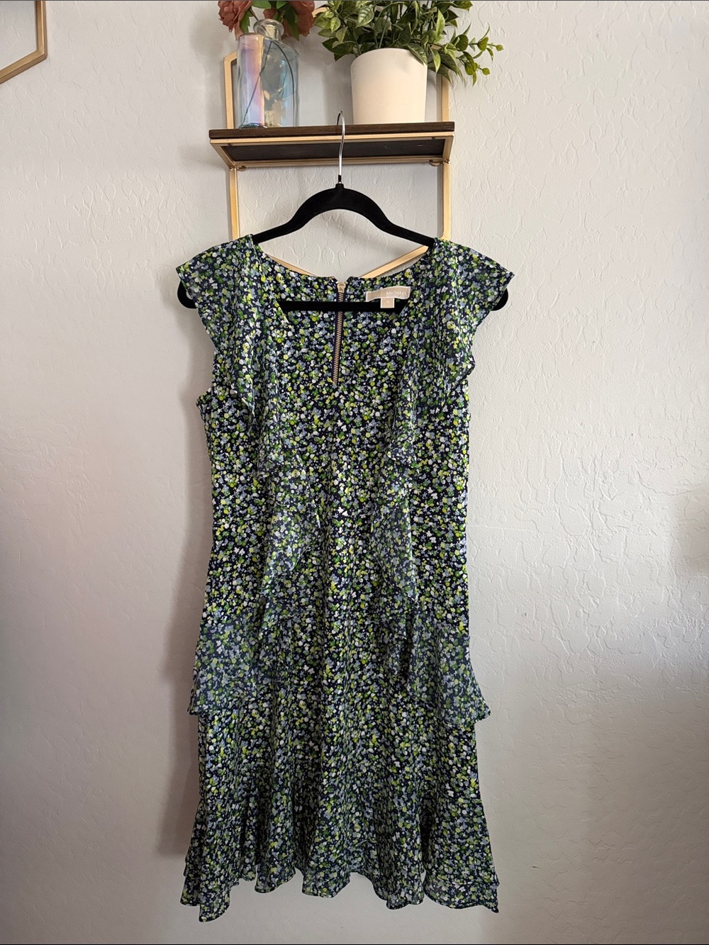 Michael Kors Navy Dress with Green & White Floral Print